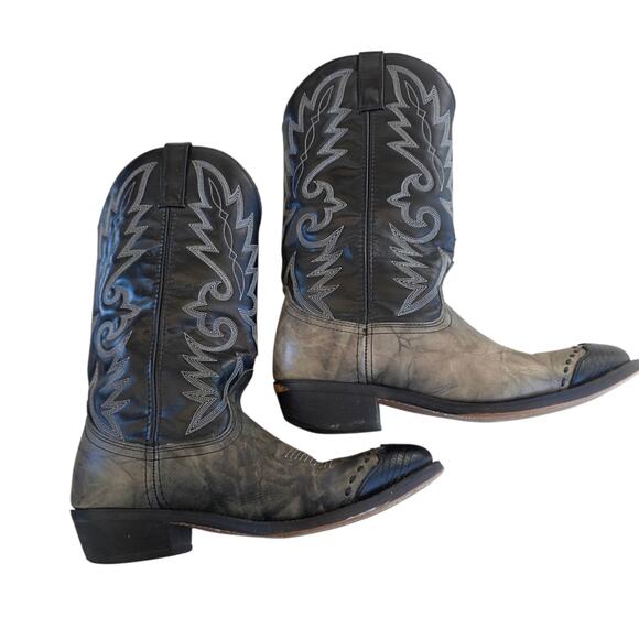 Laredo Western Cowboy Boots Mens 9D Black Gray Leather Pointed Toe main image 13